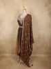 Antique Bronze Brown Beads and Mirror Embroidered Design Organza Party Wear Gown with Hip Belt