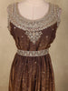 Antique Bronze Brown Beads and Mirror Embroidered Design Organza Party Wear Gown with Hip Belt