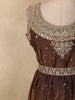 Antique Bronze Brown Beads and Mirror Embroidered Design Organza Party Wear Gown with Hip Belt