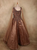 Antique Bronze Brown Heavy sequins and Beads Embroidered Design Satin Engagement Gown