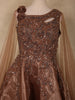 Antique Bronze Brown Heavy sequins and Beads Embroidered Design Satin Engagement Gown