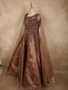 Antique Bronze Brown Heavy sequins and Beads Embroidered Design Satin Engagement Gown