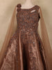 Antique Bronze Brown Heavy sequins and Beads Embroidered Design Satin Engagement Gown