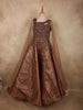 Antique Bronze Brown Heavy sequins and Beads Embroidered Design Satin Engagement Gown