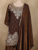 Antique Bronze Brown Sequins and Beads Embroidered Design Organza Lehenga with Dupatta