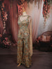 Antique Brown Paisley Sequins and Beads Embroidered Design Chiffon Party Wear Indo Western Palazzo Suit with Matching Choker Dupatta