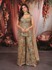 Antique Brown Paisley Sequins and Beads Embroidered Design Chiffon Party Wear Indo Western Palazzo Suit with Matching Choker Dupatta
