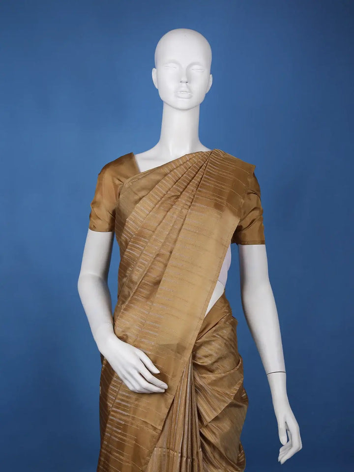 Antique Brown Striped Design Woven Silk Saree - Diadem