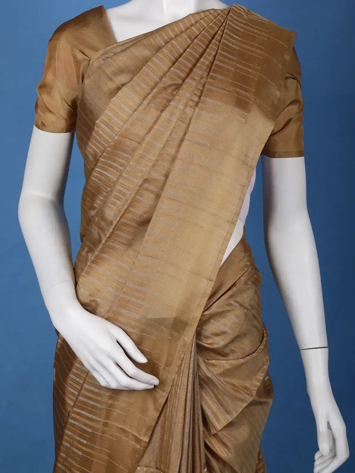 Antique Brown Striped Design Woven Silk Saree - Diadem