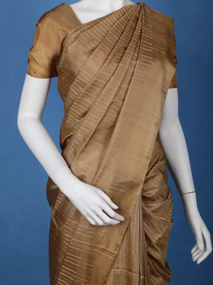 Antique Brown Striped Design Woven Silk Saree - Diadem