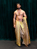 Antique Champagne Gold Traditional Pure Silk Panchagajam Dhoti Set with Contrast Gold Zari Border