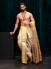 Antique Champagne Gold Traditional Pure Silk Panchagajam Dhoti Set with Contrast Gold Zari Border