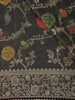 Antique Charcoal Black with Multicolor Floral Zari Woven Design Pure Banarasi Saree with Zari Border