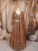 Antique Copper Brown Floral Vine Sequins and Beads Embroidered Design Net Bridal Lehenga with Matching Dupatta