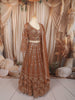 Antique Copper Brown Floral Vine Sequins and Beads Embroidered Design Net Bridal Lehenga with Matching Dupatta