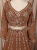 Antique Copper Brown Floral Vine Sequins and Beads Embroidered Design Net Bridal Lehenga with Matching Dupatta