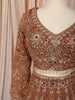 Antique Copper Brown Floral Vine Sequins and Beads Embroidered Design Net Bridal Lehenga with Matching Dupatta