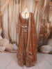 Antique Copper Brown Floral Vine Sequins and Beads Embroidered Design Net Bridal Lehenga with Matching Dupatta