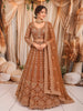 Antique Copper Brown Floral Vine Sequins and Beads Embroidered Design Net Bridal Lehenga with Matching Dupatta