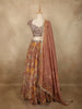 Antique Dusty Rose Brown Floral Printed and Beads Embroidered Design Georgette Bridesmaid Lehenga with Dupatta
