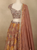 Antique Dusty Rose Brown Floral Printed and Beads Embroidered Design Georgette Bridesmaid Lehenga with Dupatta
