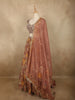 Antique Dusty Rose Brown Floral Printed and Beads Embroidered Design Georgette Bridesmaid Lehenga with Dupatta