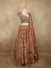 Antique Dusty Rose Brown Floral Printed and Beads Embroidered Design Georgette Bridesmaid Lehenga with Dupatta