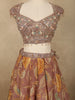 Antique Dusty Rose Brown Floral Printed and Beads Embroidered Design Georgette Bridesmaid Lehenga with Dupatta