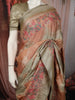 Antique Geometric Floral Vine Zari Woven Design Pure Tussar Saree with Thread Work Border