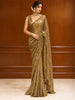 Antique Gold All Over Heavy Sequins and Beads Embroidered Design Net Party Wear Saree with Scalloped Designer Border