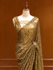 Antique Gold All Over Heavy Sequins and Beads Embroidered Design Net Party Wear Saree with Scalloped Designer Border