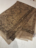 Antique Gold All Over Heavy Sequins and Beads Embroidered Design Net Party Wear Saree with Scalloped Designer Border