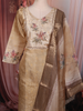 Antique Gold Beige Floral Thread Embroidered Design Tissue Straight Cut Salwar Suit