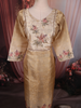 Antique Gold Beige Floral Thread Embroidered Design Tissue Straight Cut Salwar Suit