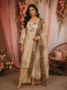 Antique Gold Beige Floral Thread Embroidered Design Tissue Straight Cut Salwar Suit
