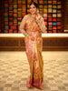 Antique Gold Beige Traditional Figurative Zari Woven Design Pure Kanchipuram Silk Wedding Saree with Contrast Floral Border