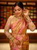 Antique Gold Beige Traditional Figurative Zari Woven Design Pure Kanchipuram Silk Wedding Saree with Contrast Floral Border