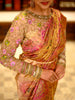 Antique Gold Beige Traditional Figurative Zari Woven Design Pure Kanchipuram Silk Wedding Saree with Contrast Floral Border