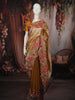 Antique Gold Brown Floral Thread Embroidered Design Crushed Tissue Party Wear Saree with Thread Work Border