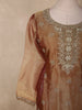 Antique Gold Brown Floral Zari Embroidered Design Tissue Organza Salwar Suit with Dupatta