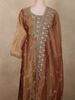 Antique Gold Brown Floral Zari Embroidered Design Tissue Organza Salwar Suit with Dupatta