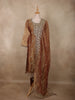 Antique Gold Brown Floral Zari Embroidered Design Tissue Organza Salwar Suit with Dupatta