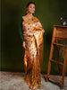 Antique Gold Floral Vine Zari Woven Design Pure Kanchipuram Silk Bridal Saree with Floral Zari Border