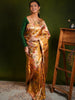 Antique Gold Floral Vine Zari Woven Design Pure Kanchipuram Silk Bridal Saree with Floral Zari Border