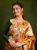 Antique Gold Floral Vine Zari Woven Design Pure Kanchipuram Silk Bridal Saree with Floral Zari Border