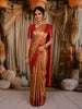 Antique Gold Floral Vine Zari Woven Design Pure Kanchipuram Silk Saree with Contrast Zari Border
