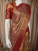 Antique Gold Floral Vine Zari Woven Design Pure Kanchipuram Silk Saree with Contrast Zari Border