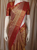 Antique Gold Floral Vine Zari Woven Design Pure Kanchipuram Silk Saree with Contrast Zari Border