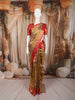 Antique Gold Floral Vine Zari Woven Design Pure Tissue Kanchipuram Silk Saree with Contrast Zari Border