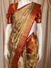 Antique Gold Floral Vine Zari Woven Design Pure Tissue Kanchipuram Silk Saree with Contrast Zari Border